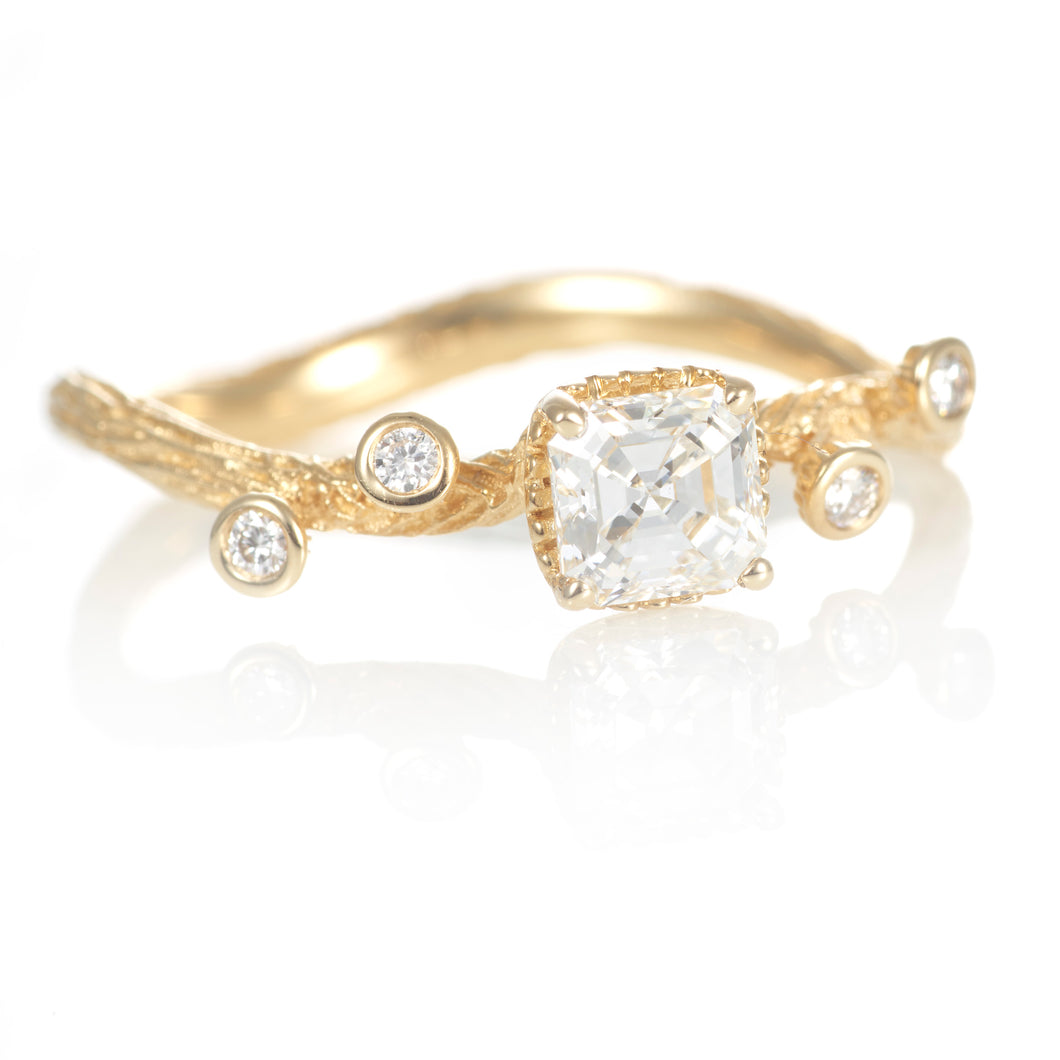 14k Yellow Gold Ascher Cut Diamond Ring