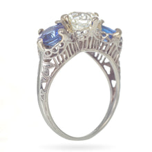 Load image into Gallery viewer, Vintage 18k White Gold Diamond Ring with Sapphires
