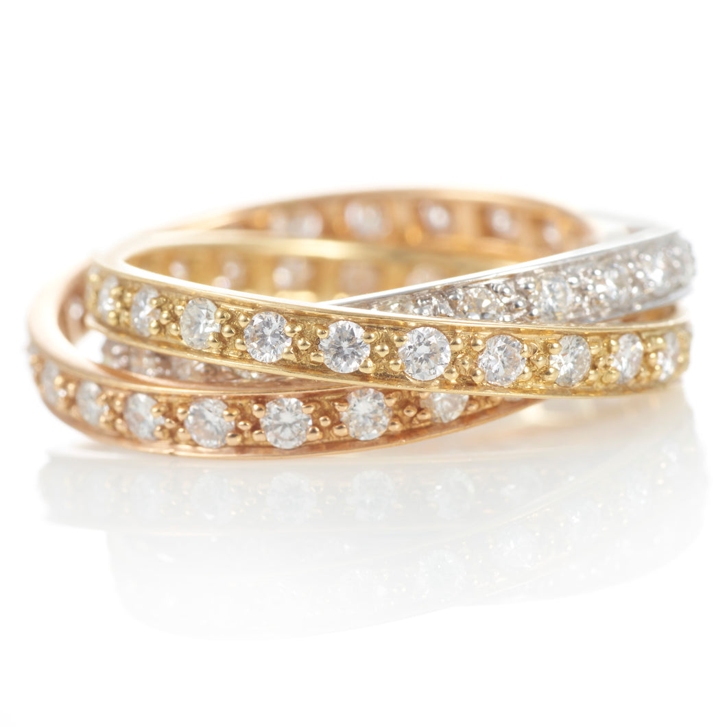 Custom-Made 18k Yellow White and Rose Gold Eternity Rolling Diamond Band Ring