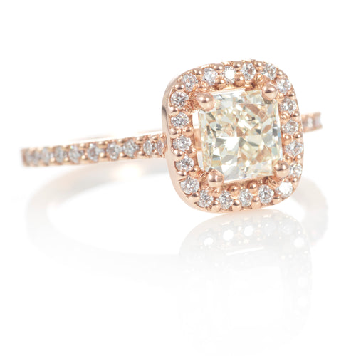 Rose Gold Cushion Cut Diamond Ring with Halo