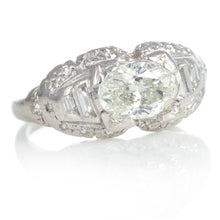 Load image into Gallery viewer, Vintage Platinum Oval Diamond Ring with Accent Diamonds and Filigree
