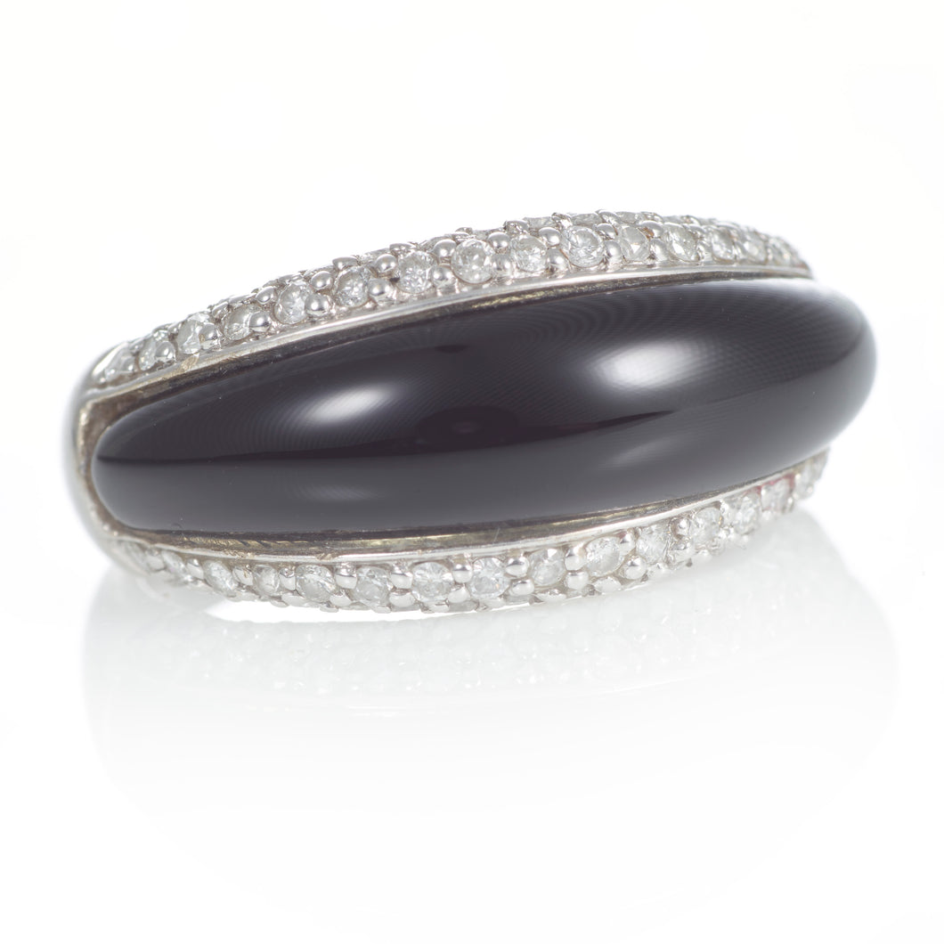 Black Onyx and Diamond Ring in 14k White Gold
