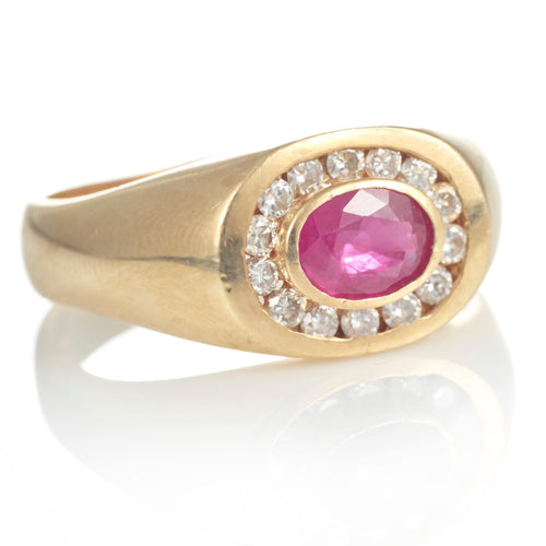 14k Yellow Gold Thick Ruby Ring with Accent Diamonds