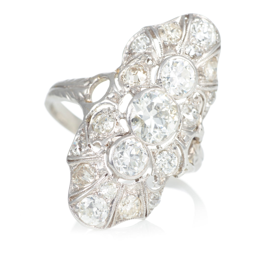 Vintage Elongated Bezel Set Diamond Ring in Platinum