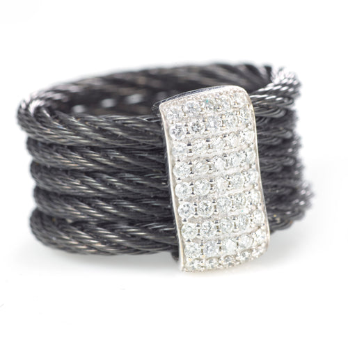 Silver Corded Ring with Diamonds