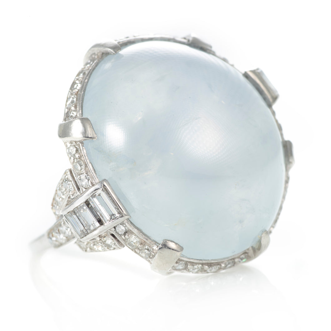 Vintage Platinum 25.0 Carats Star Sapphire and Diamond Ring