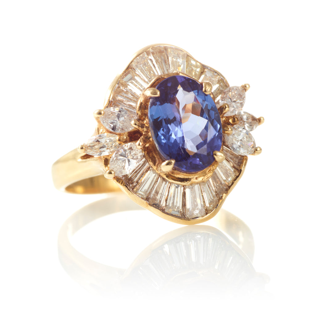 Tanzanite and Diamond Ballerina Ring in 18k Yellow Gold