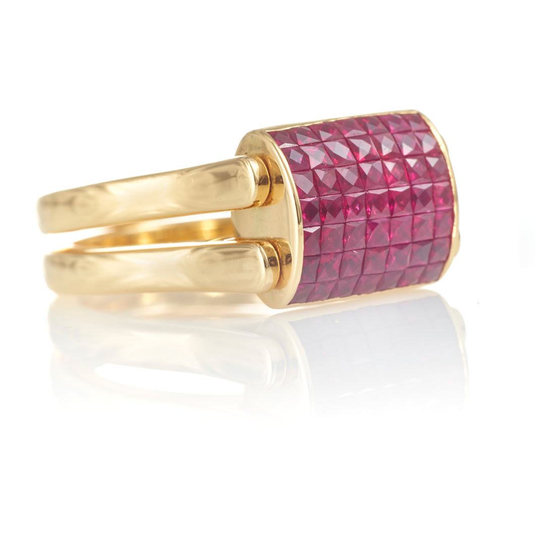 Unique Ruby and Diamond Flip Ring in 18k Yellow Gold