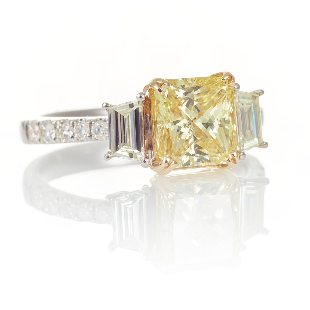 Yellow Princess Cut Diamond Ring in Platinum