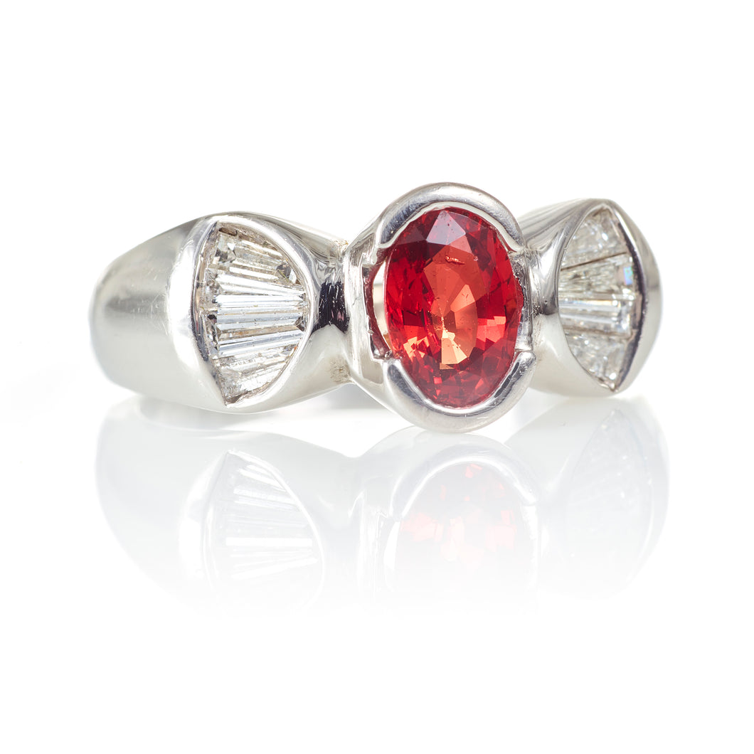 Platinum Red Oval Sapphire and Diamond Ring