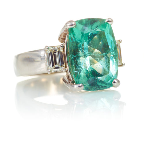 Pariaba Tourmaline and Diamond Ring in 14k White Gold