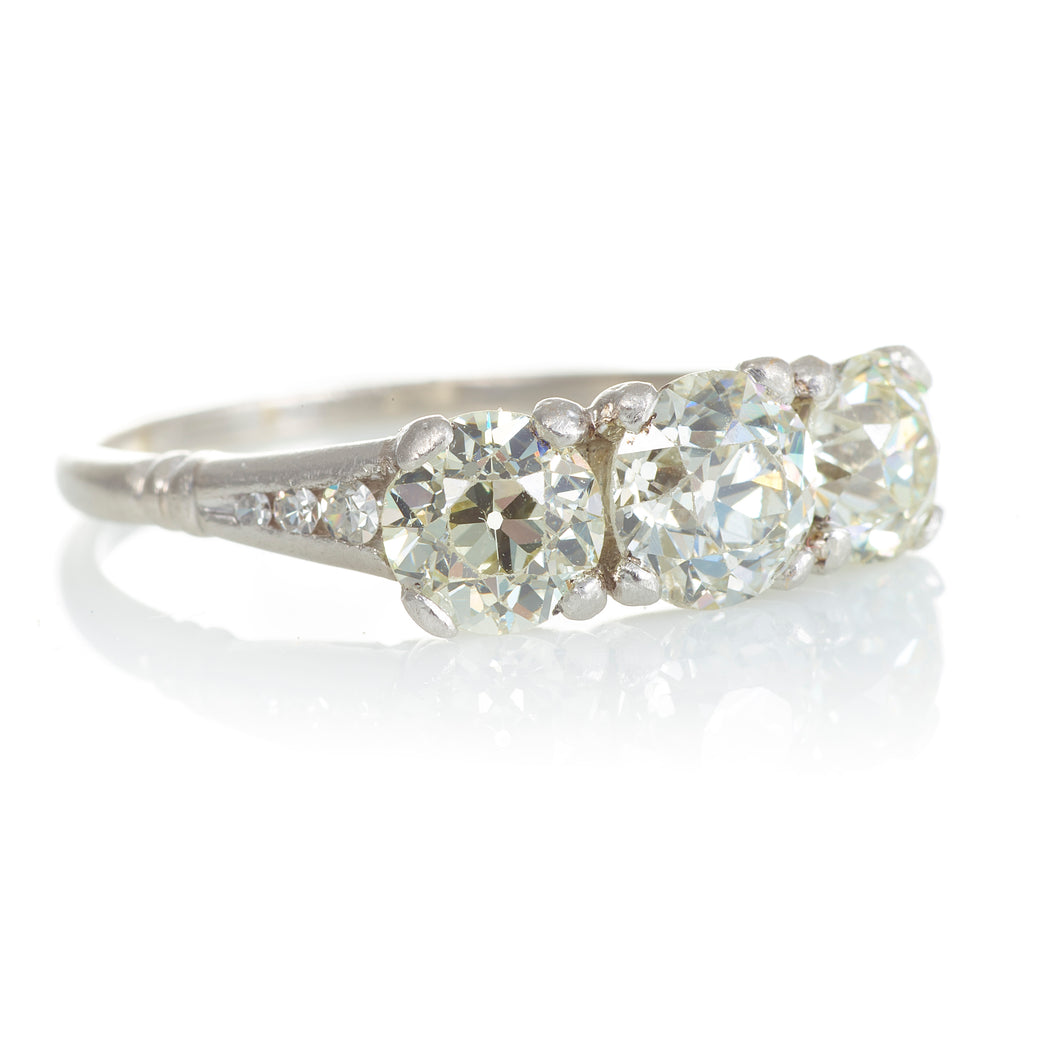 Vintage 3 Stone Art Deco Diamond Engagement Ring