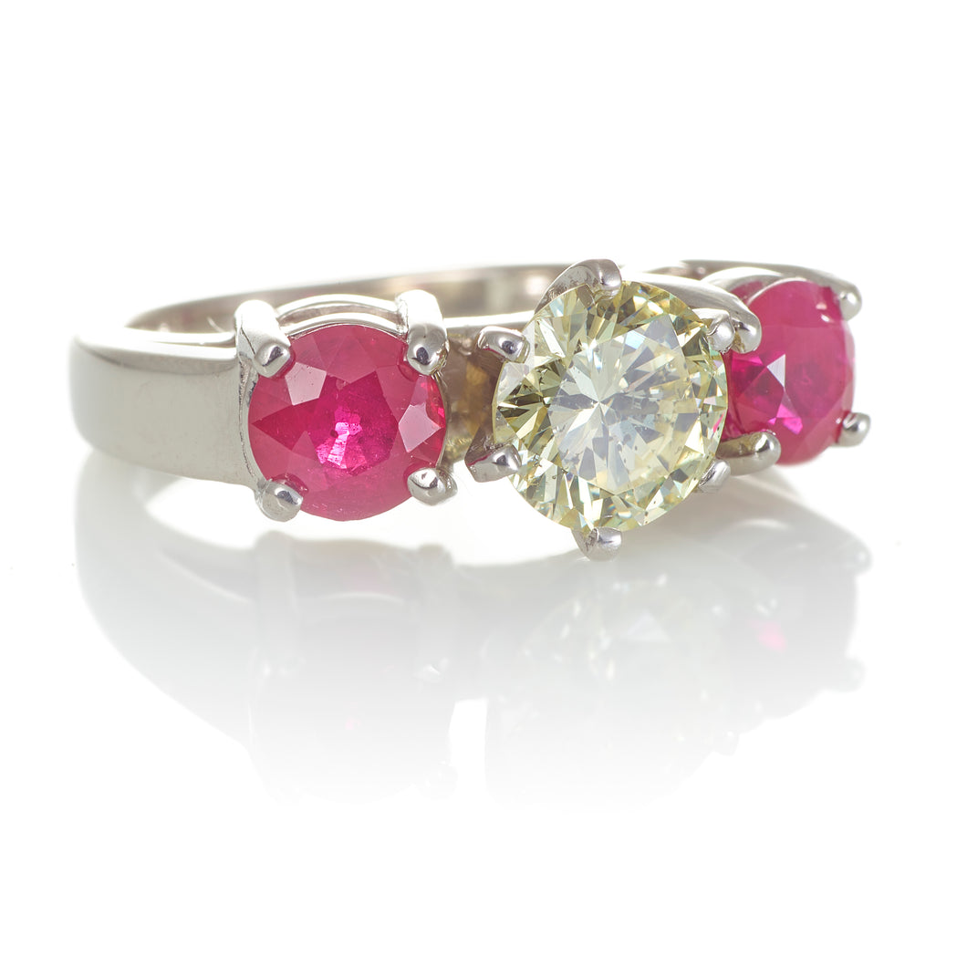 Diamond and Ruby 3 Stone Platinum Ring Regular price
