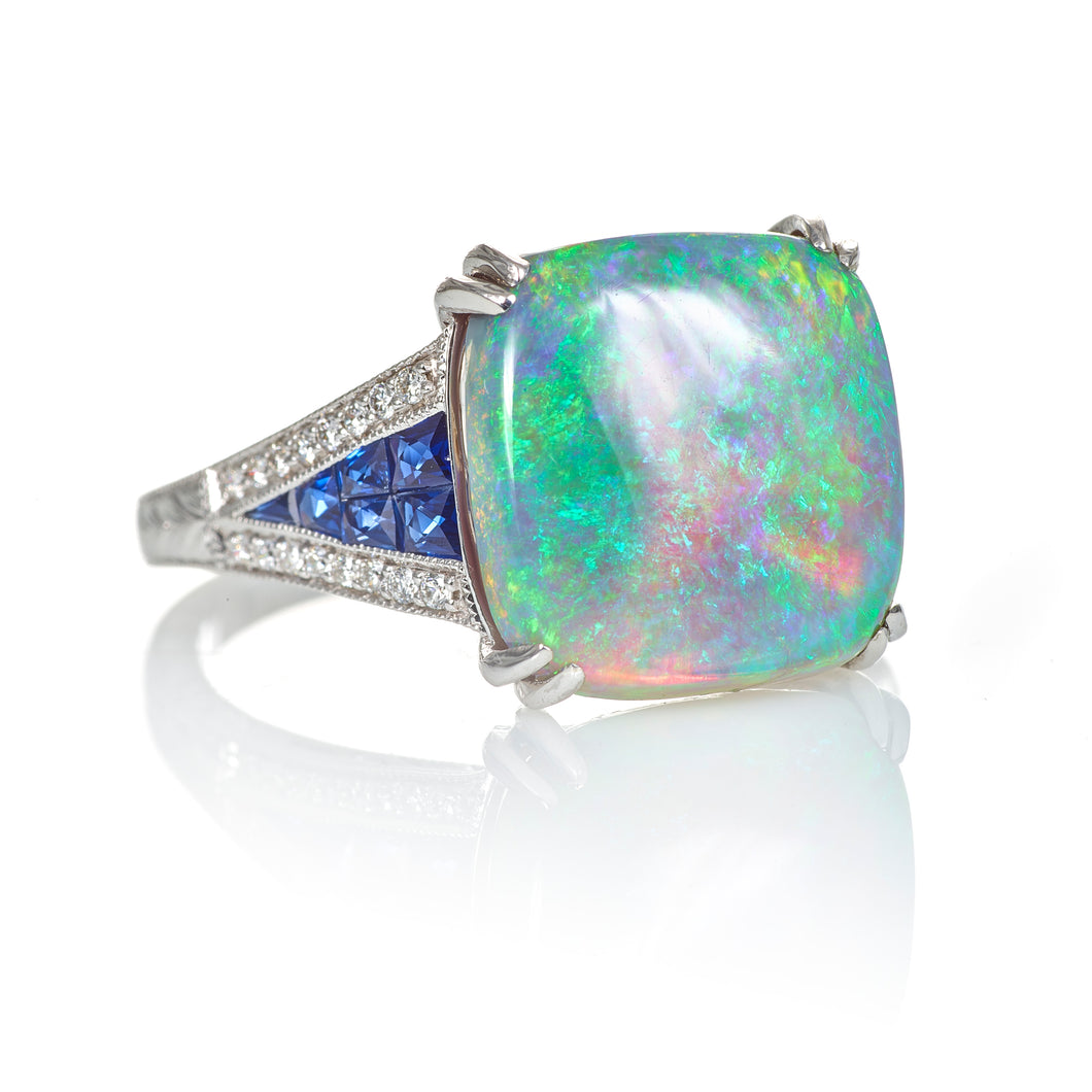5 Carat Black Opal Ring with Sapphires and Diamonds