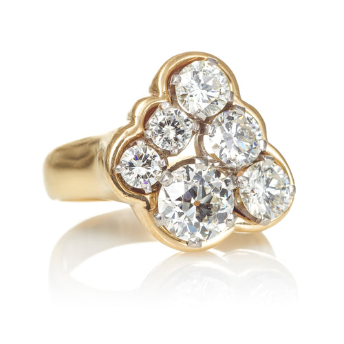 Yellow Gold Round 2.6 Carat Cluster Diamond Ring