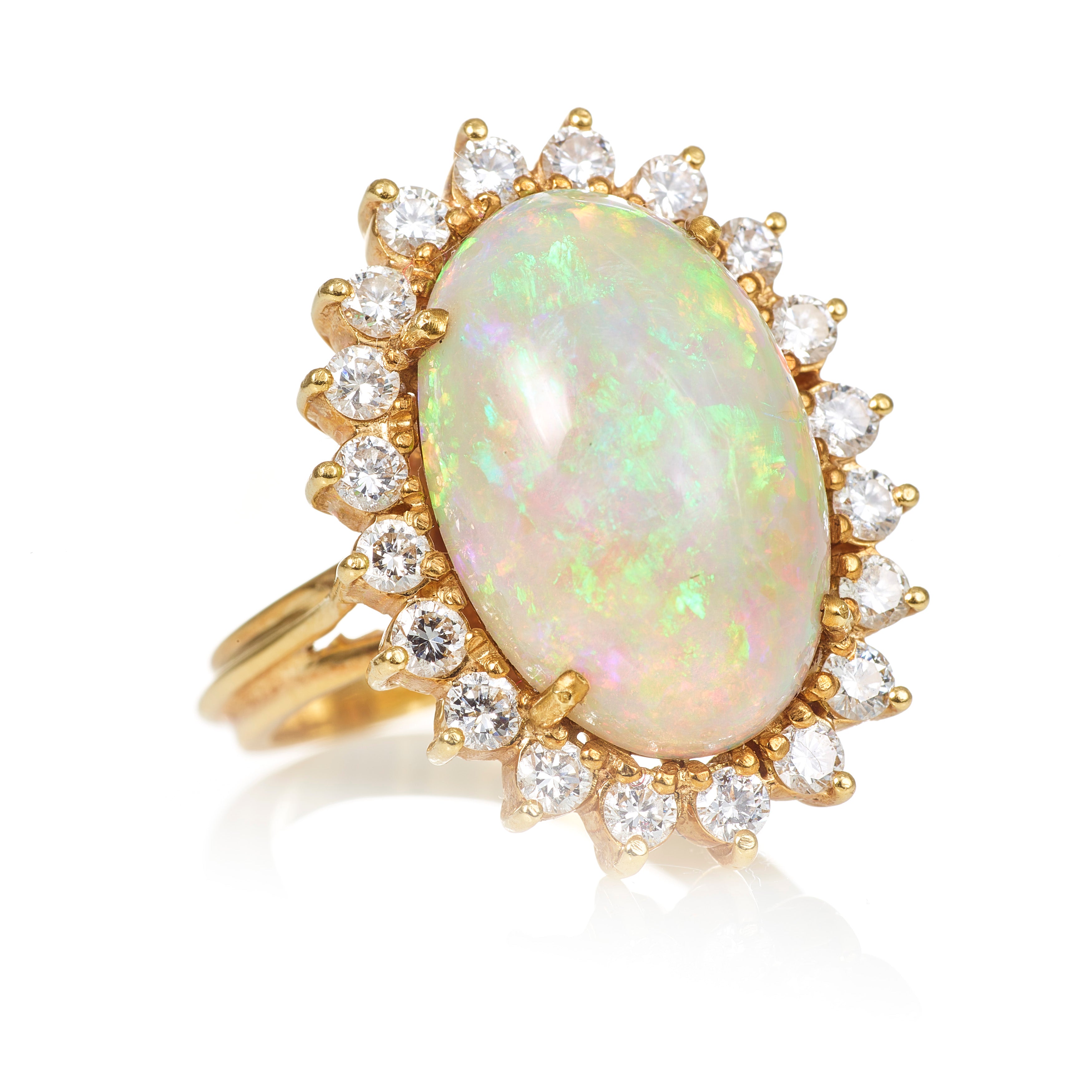 Vintage 18k Solid Yellow Gold Natural Opal Stickpin‎ - Hat pin Halo Oval 750 Antique Bressler & Co. Yellow Gold Opal Stick Pin main image 4