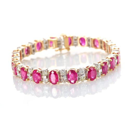 18K Yellow and White Gold Ruby and Diamond Tennis Bracelet