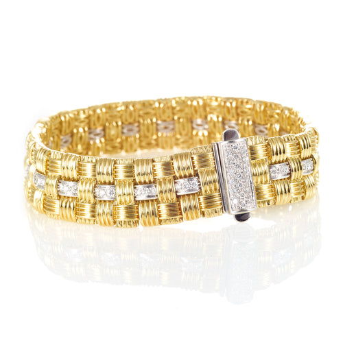 18K Yellow Gold Platinum Bracelet with Pave Diamonds