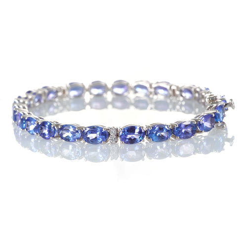 Blue Oval Tanzanite and Diamond Bracelet in 14K White Gold