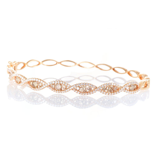 18K Rose Gold Champagne Diamond Twist Bangle Bracelet