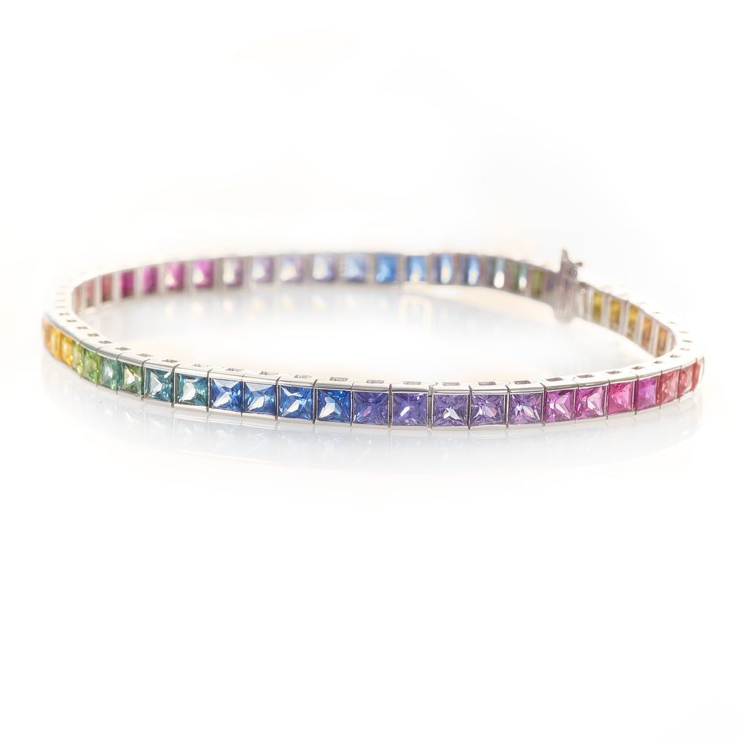 14K White Gold Rainbow Sapphire Tennis Bracelet