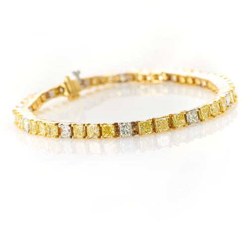 Yellow Gold Natural Yellow and White Diamond Tennis Bracelet