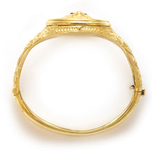 Load image into Gallery viewer, Vintage 18k Yellow Gold Hand Carved Bracelet Bangle with Blue Sapphires
