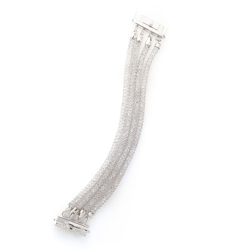 18K White Gold Multi Strand Mesh Bracelet with Diamonds