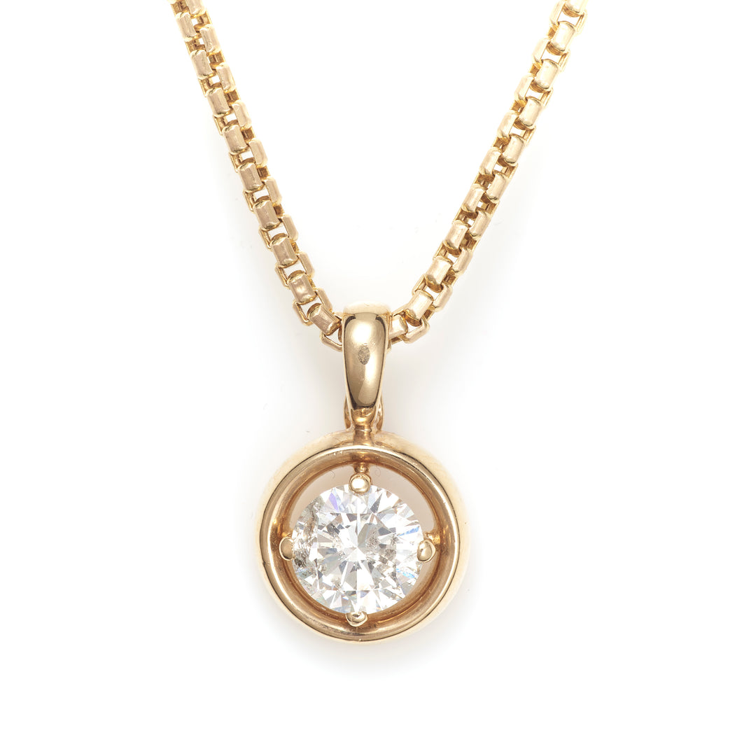 14K Yellow Gold 4 Prong Diamond Solitaire Pendant Necklace