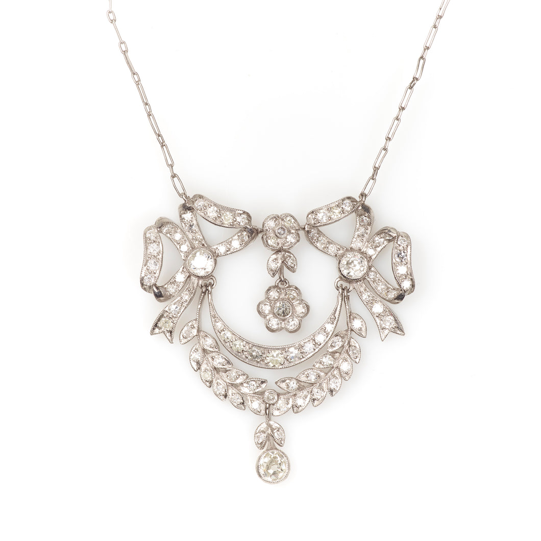 Antique Platinum Diamond Victorian Delicate Milgrain Necklace