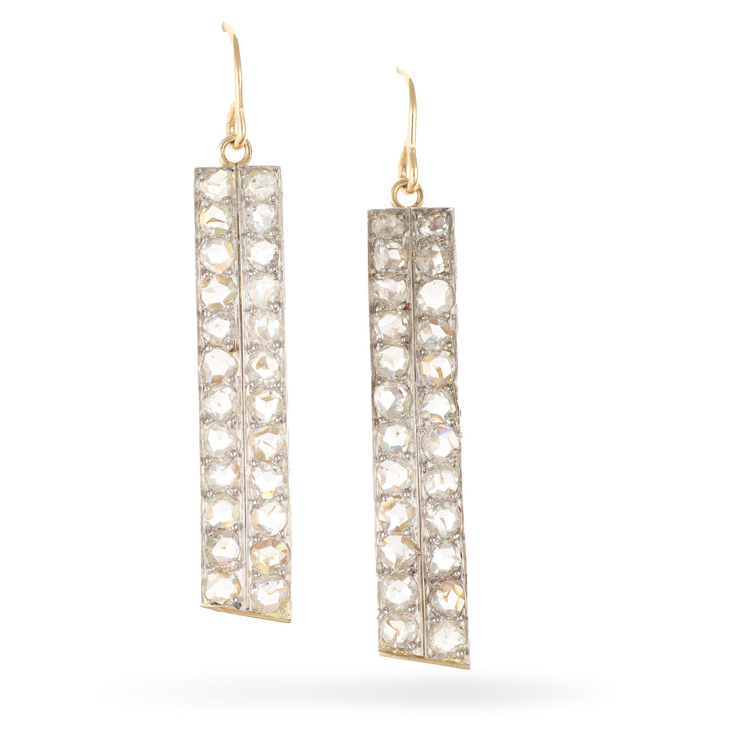 Estate Rose Cut Diamond Dangle Earrings in 14k Yellow Gold