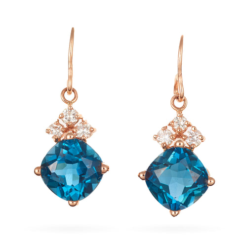 London Blue Topaz and Diamond Dangle Earrings in 14k Rose Gold