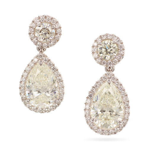 Pear and Round Diamond Halo Earrings in 18k White Gold