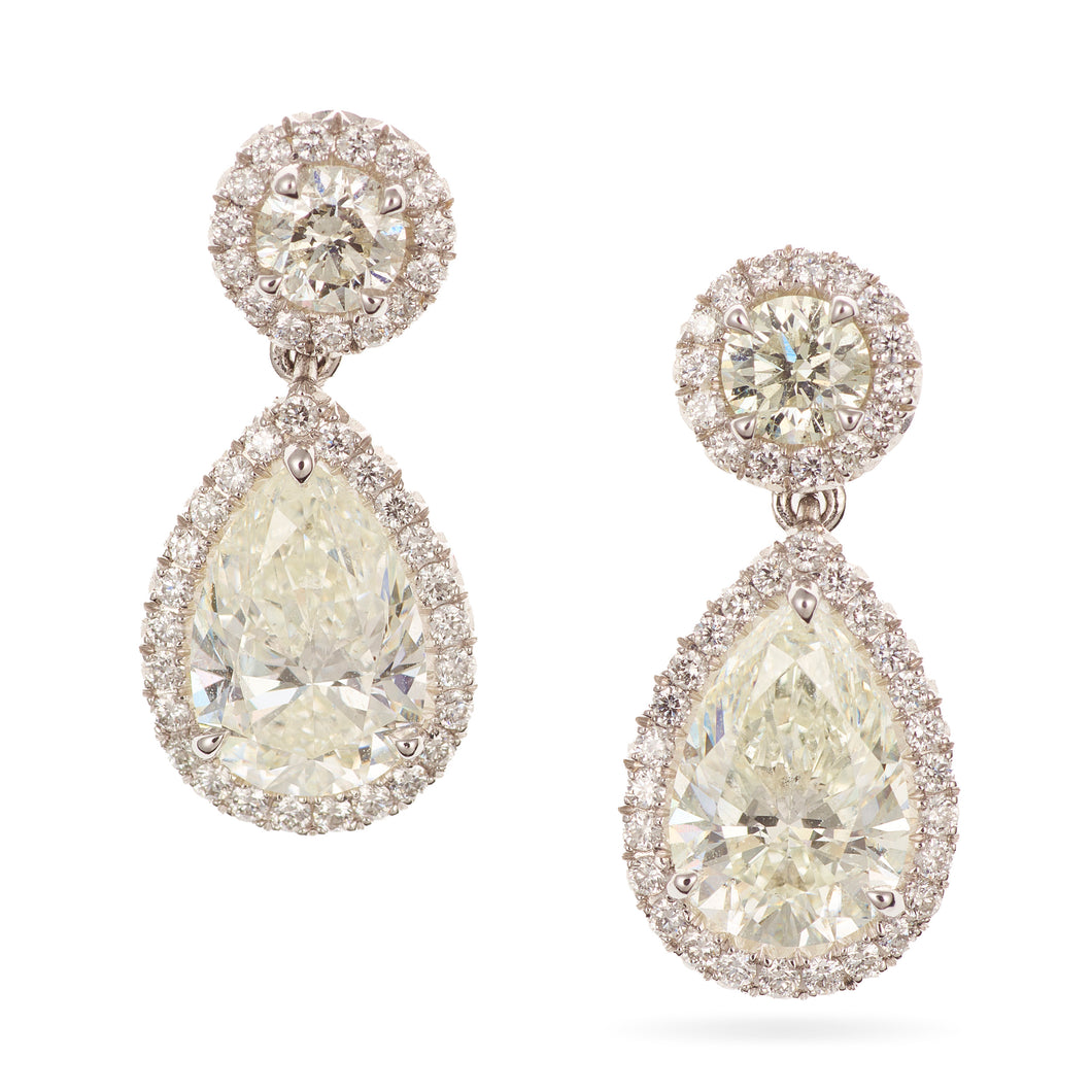 Pear and Round Diamond Halo Earrings in 18k White Gold