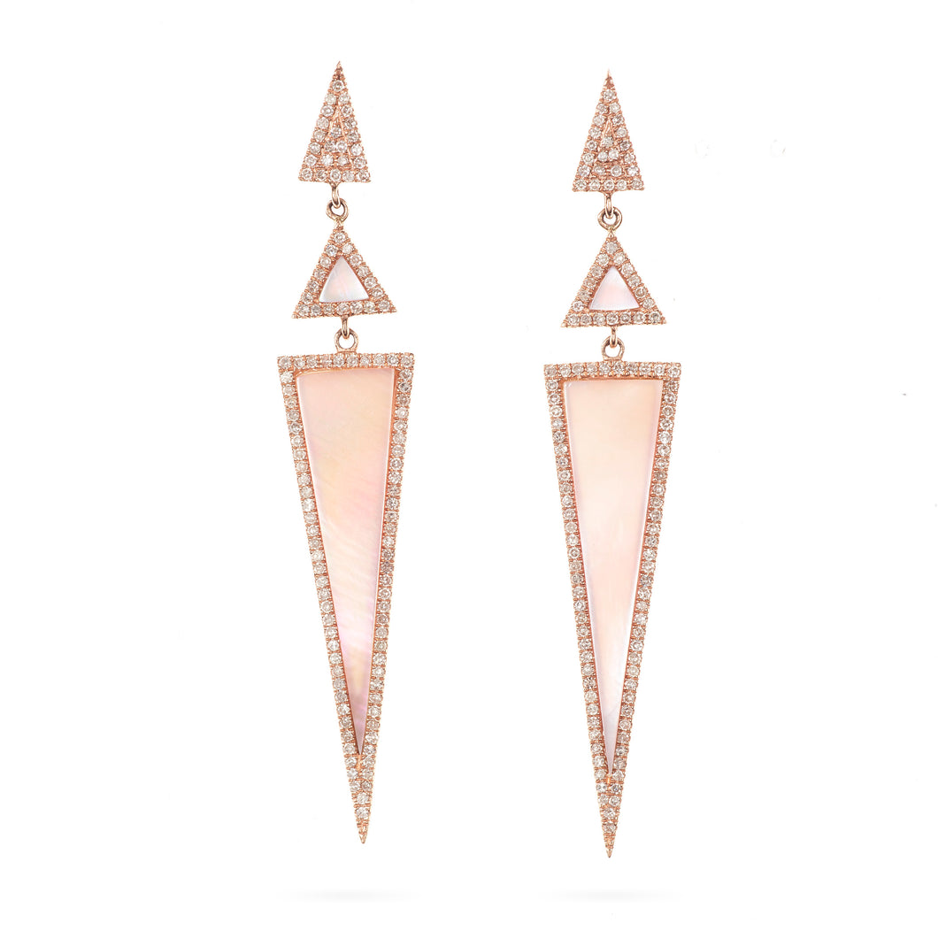 Rose Gold Mother Of Pearl Triangular Diamond Earrings