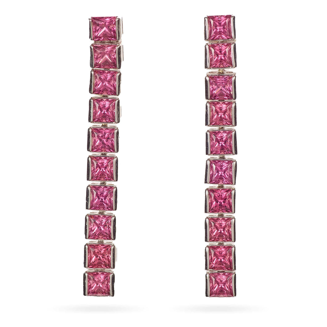 Pink Tourmaline Dangle Earrings in 14k White Gold