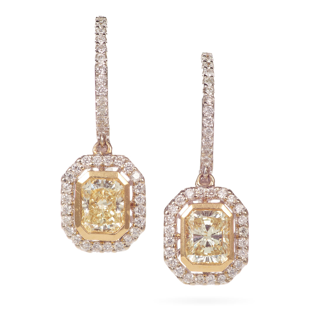 Natural Yellow Radiant Cut Diamond Earrings