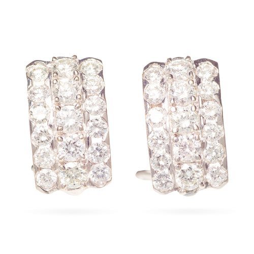 18k White Gold Triple Row Diamond Earrings