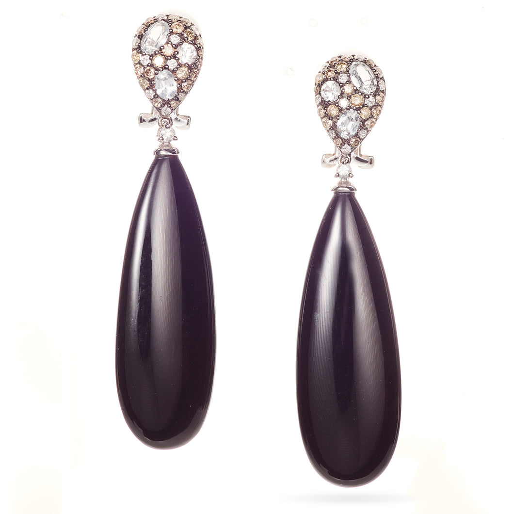 Black Onyx Teardrop Earrings in 18k White Gold