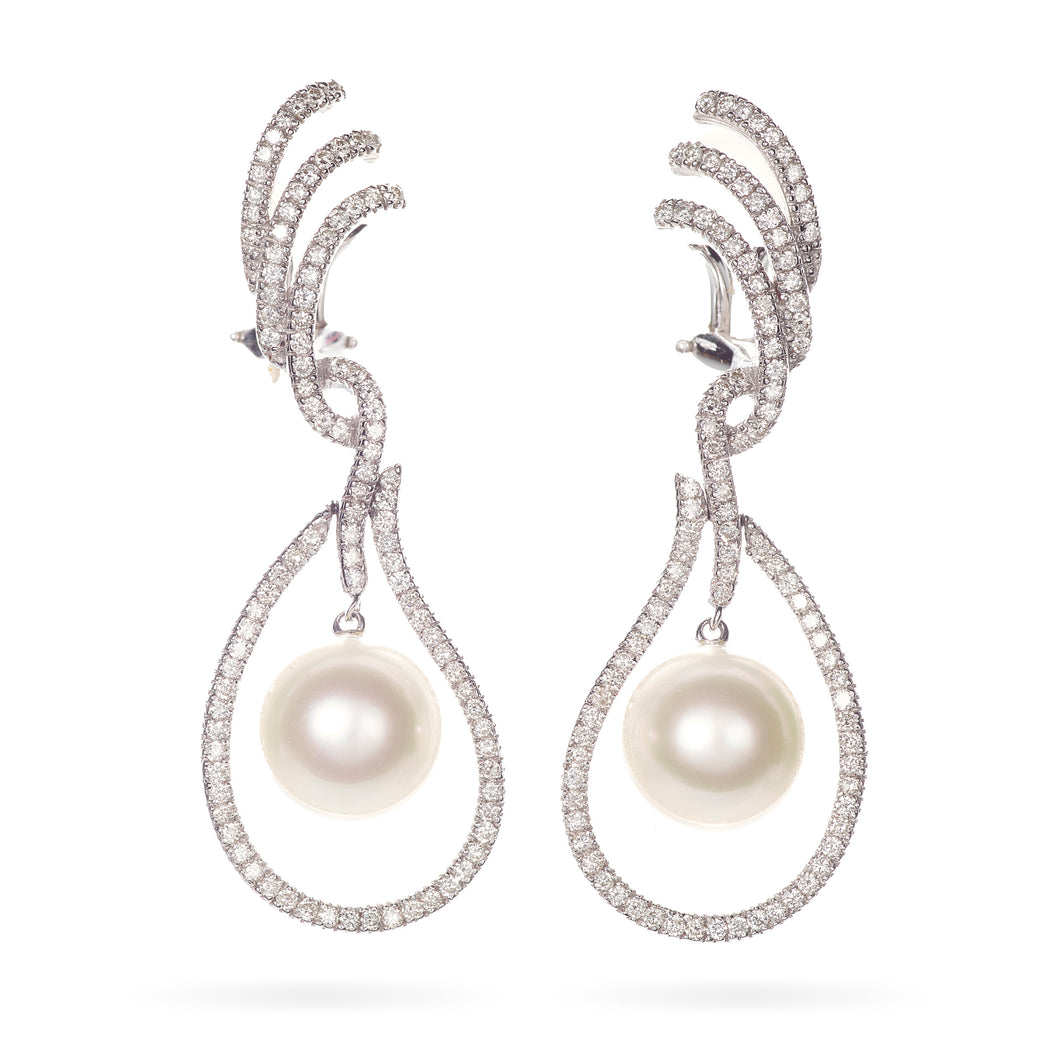 9mm South Sea Pearl Earrings with Diamonds in 18k White Gold