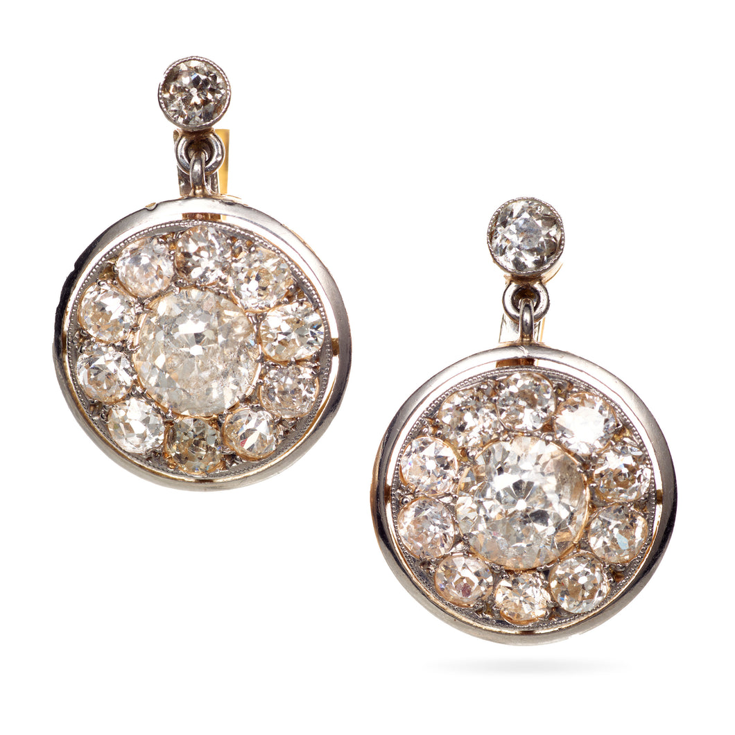 18k Yellow Gold Old European Cut Diamond Round Earrings