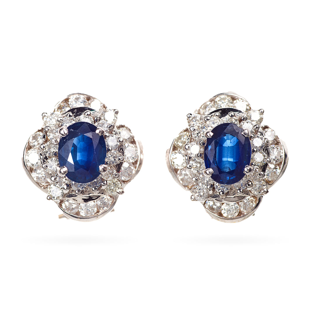 Eragem Blue Sapphire Earrings In Yellow Gold Blue Sapphire Double