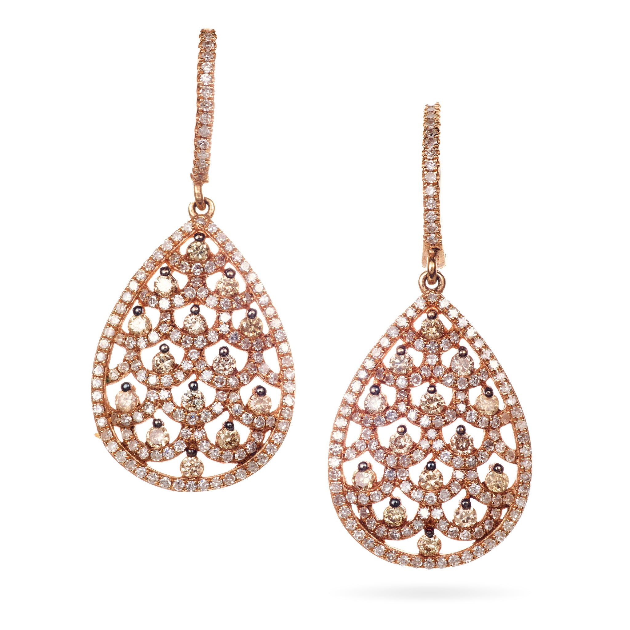 14K Rose Gold Champagne Diamond Teardrop Dangle Earrings 14K Rose Gold Champagne Diamond Teardrop Dangle Earrings