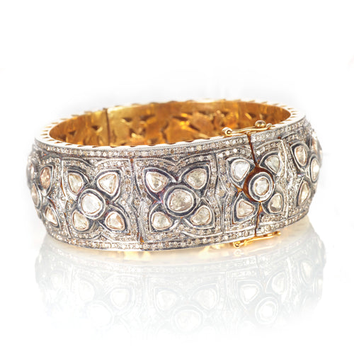 18k Yellow Gold Sterling Silver Rose Diamond Bracelet