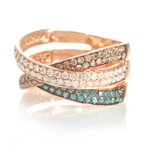 White Triple Criss Cross Diamond Ring