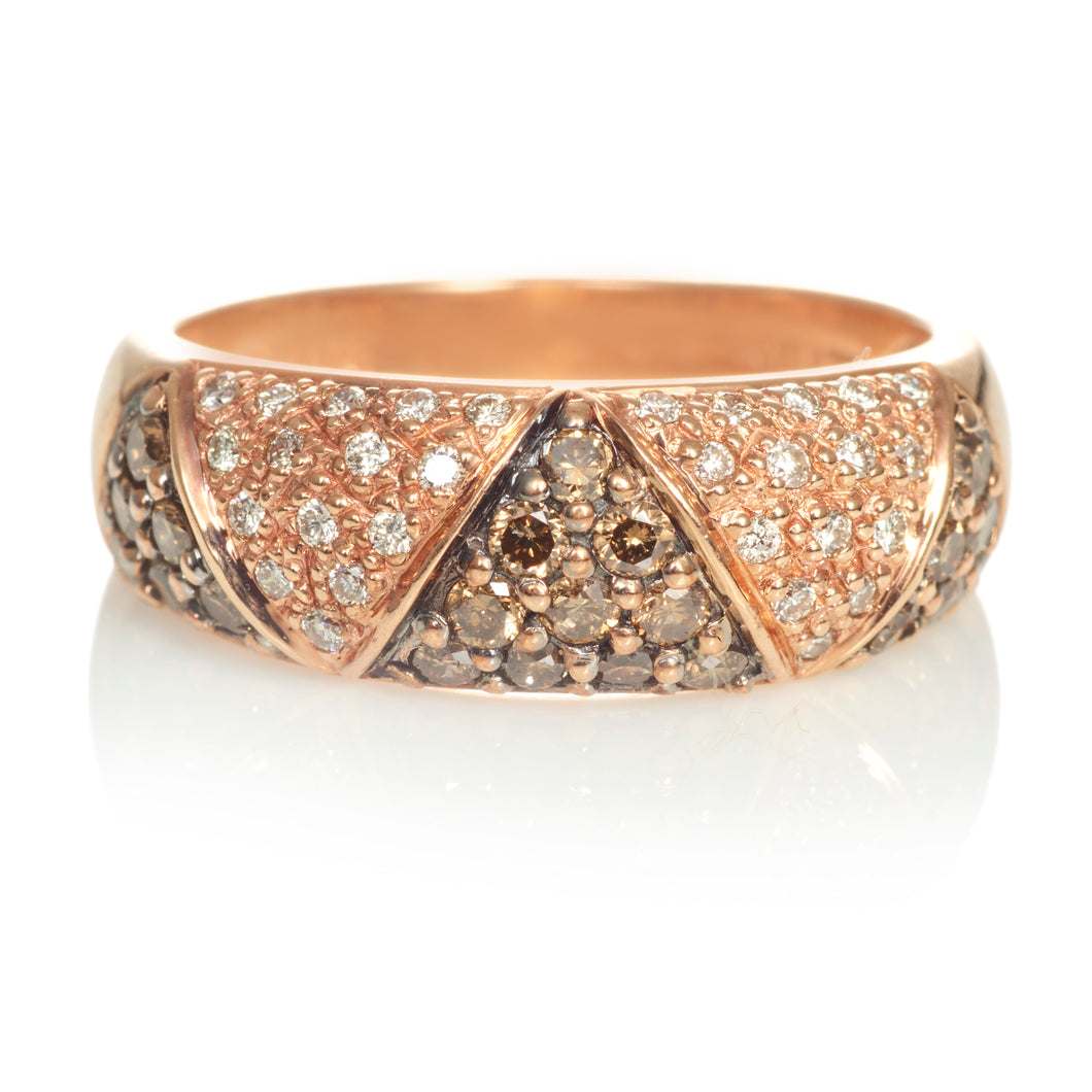 champagne and white diamond Triangle Pattern Wide Band Ring