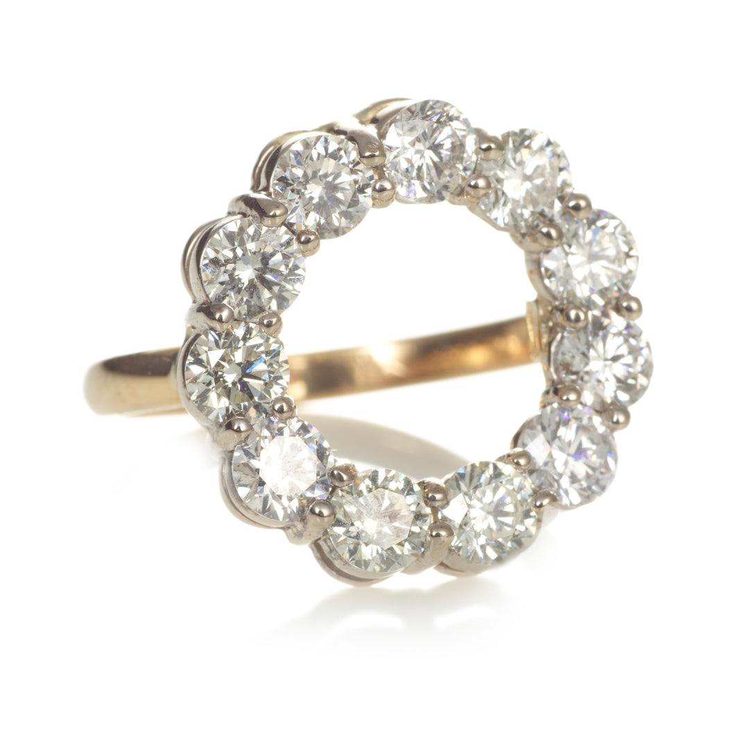Custom-Made 14k Yellow and White Gold Round Shared Prong Diamond Ring