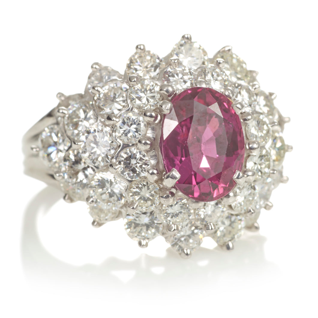 Vintage Oval Ruby and Diamond Cocktail Ring in Platinum