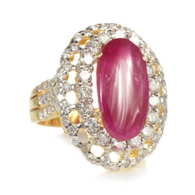 Load image into Gallery viewer, Vintage 18k Yellow Gold Double Halo Diamond Ruby Ring
