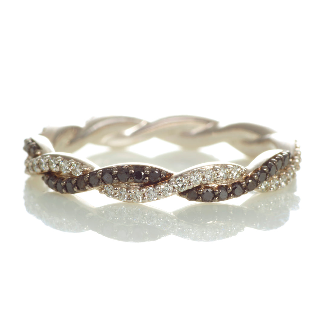 Black and White Diamond Twist Eternity Band in 14k White Gold